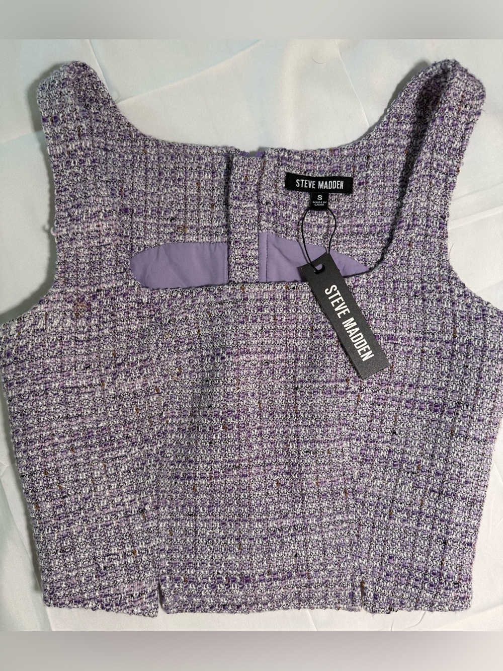 Steve Madden Lavender Tweed Crop Top NWT Small Square Neck Sleeveless - Picture 3 of 10